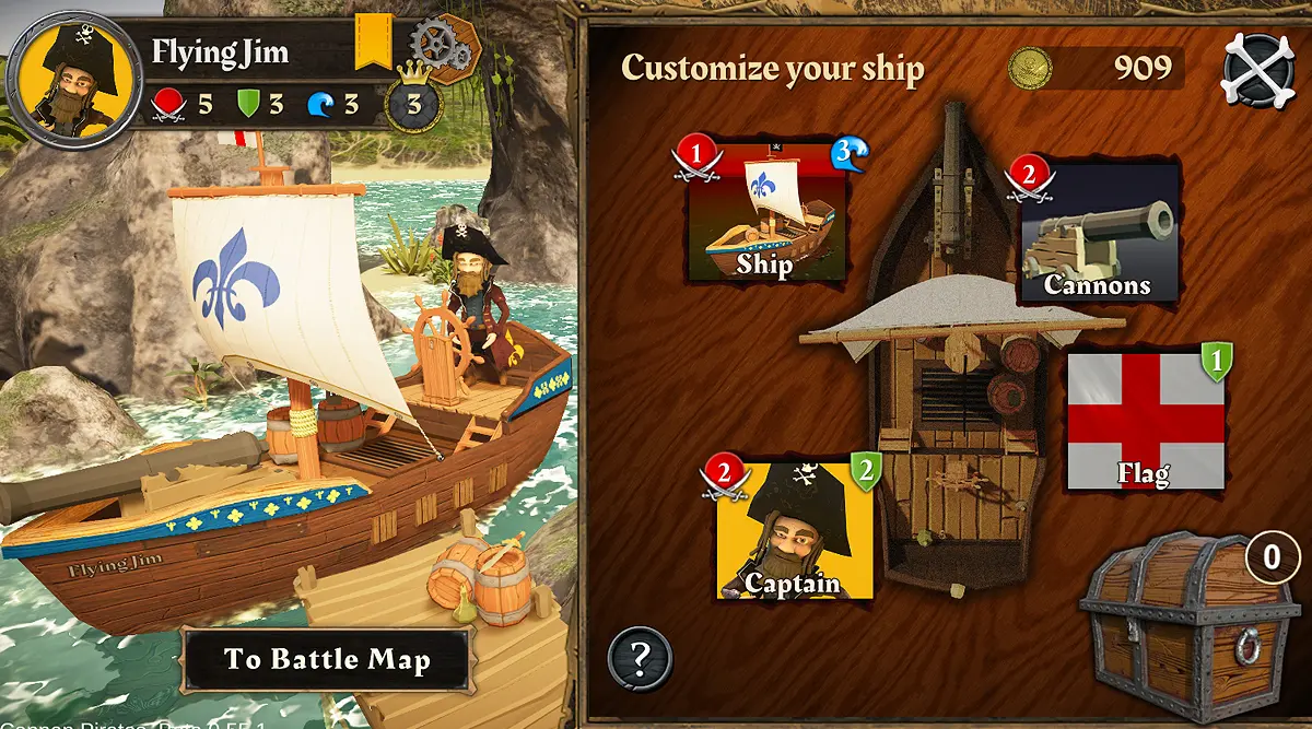 Customizing your Ship in Cannon Pirates mobile