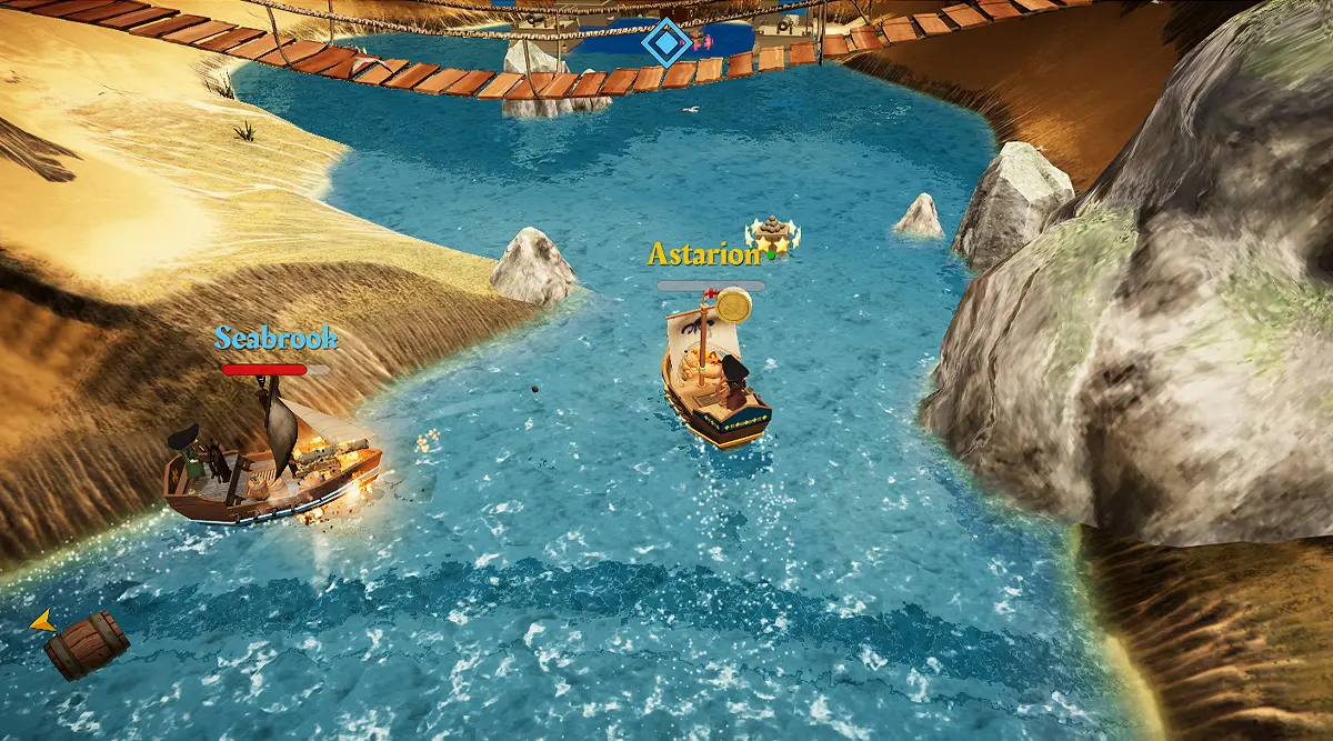 Passing under bridge in canyon level, Cannon Pirates multiplayer